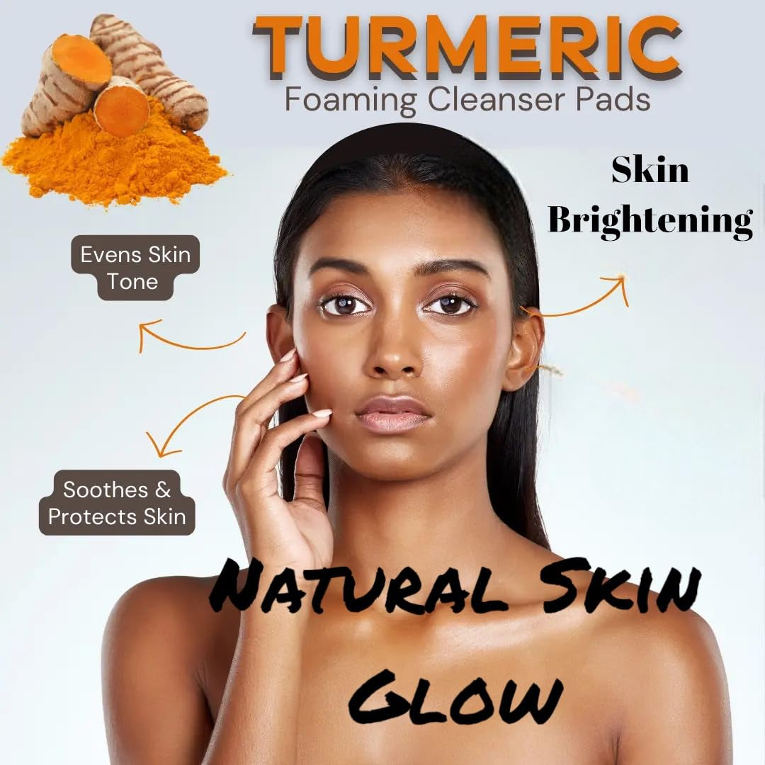 Turmeric Kojic Brightening Face Pads, Turmeric Cleansing Pads, Gentle Cleanser for All Skin Types, Dark Spots, Acne, 20Ct