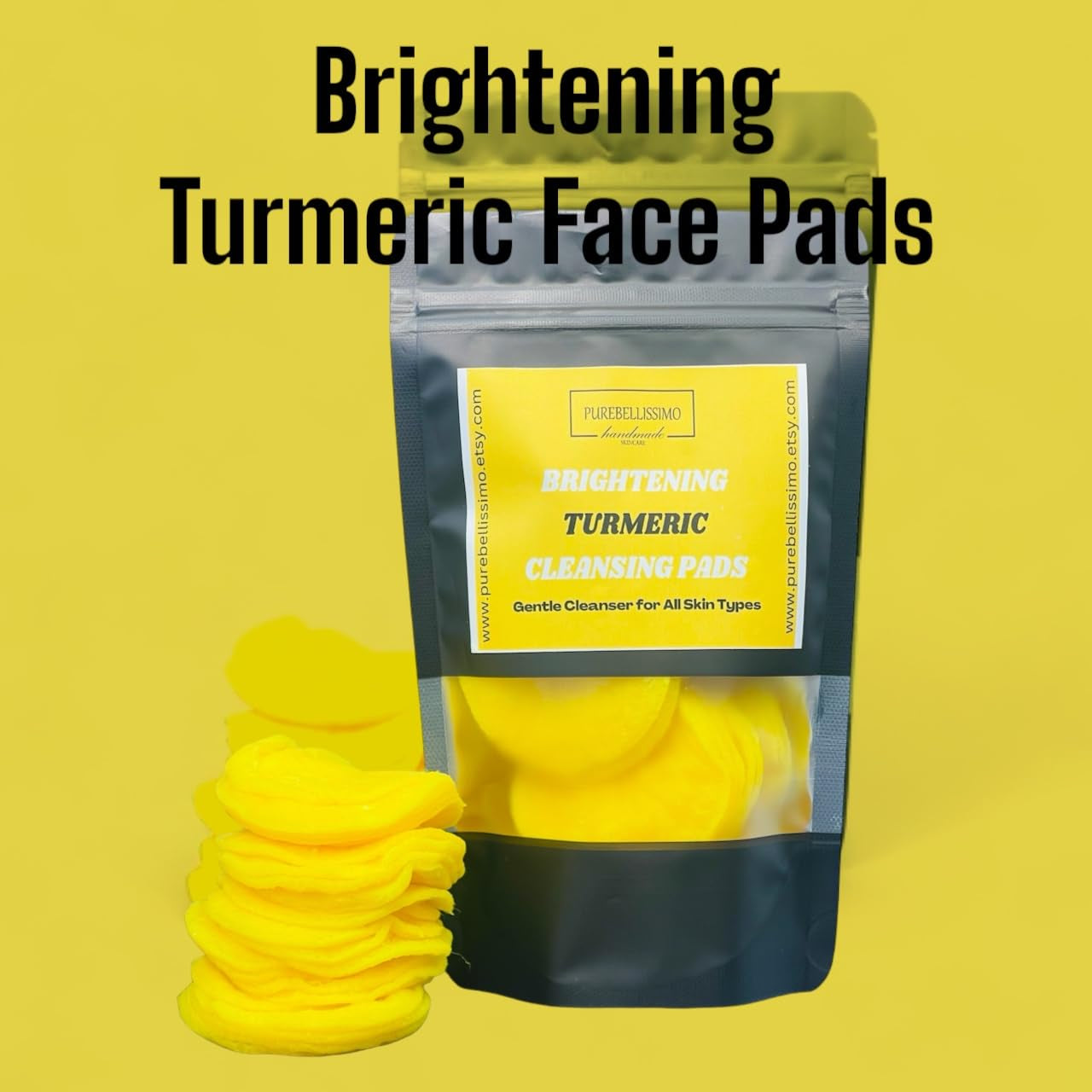 Turmeric Kojic Brightening Face Pads, Turmeric Cleansing Pads, Gentle Cleanser for All Skin Types, Dark Spots, Acne, 20Ct